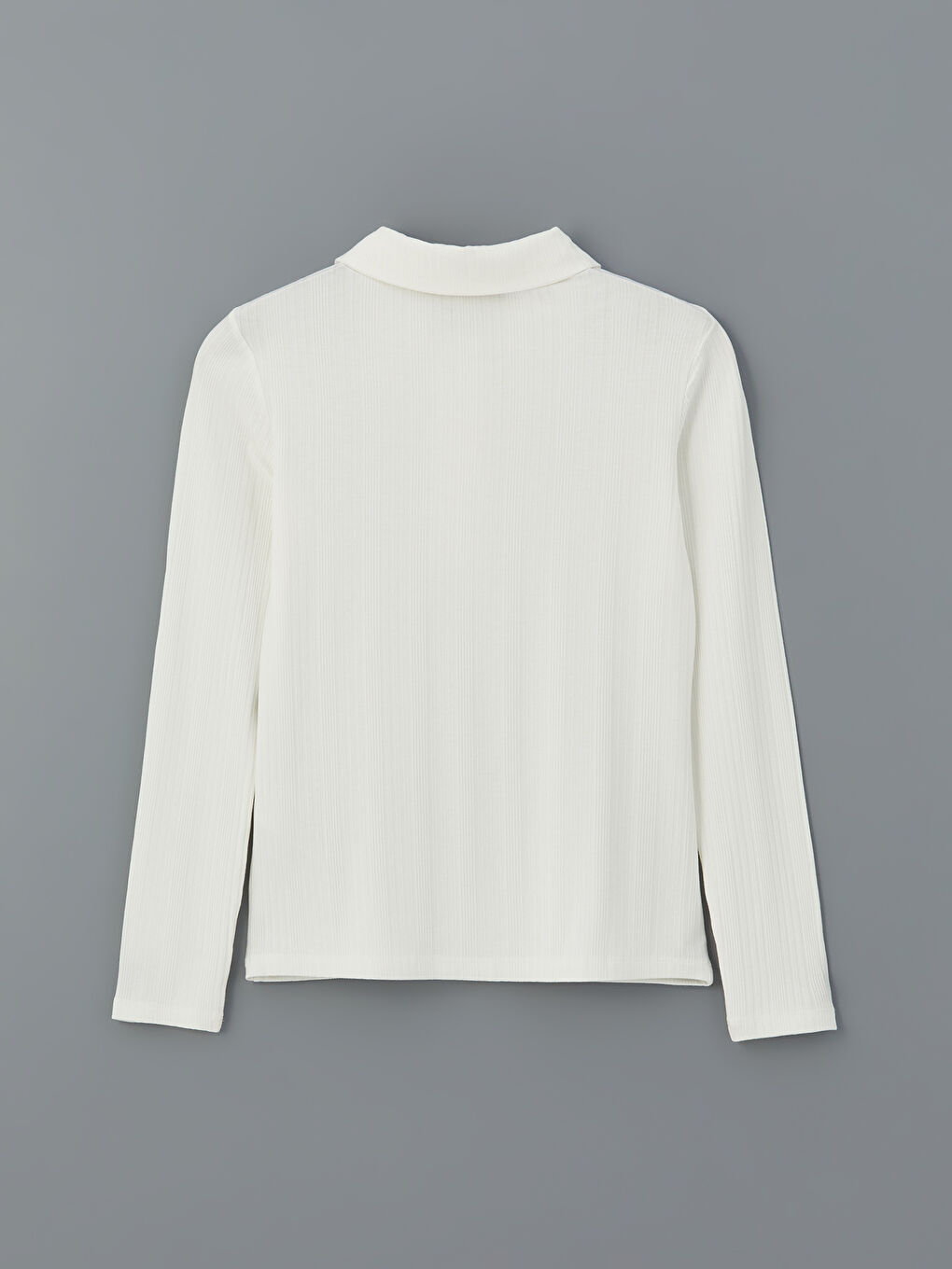 Ekru Polo Yaka Dokulu Kadın Tişört-11