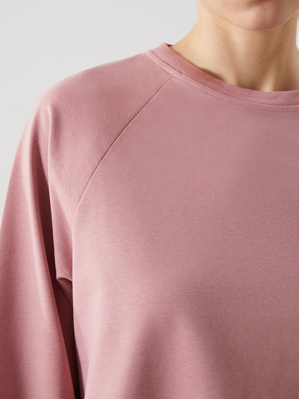 Pembe Bisiklet Yaka Oversize Kadın Sweatshirt-2