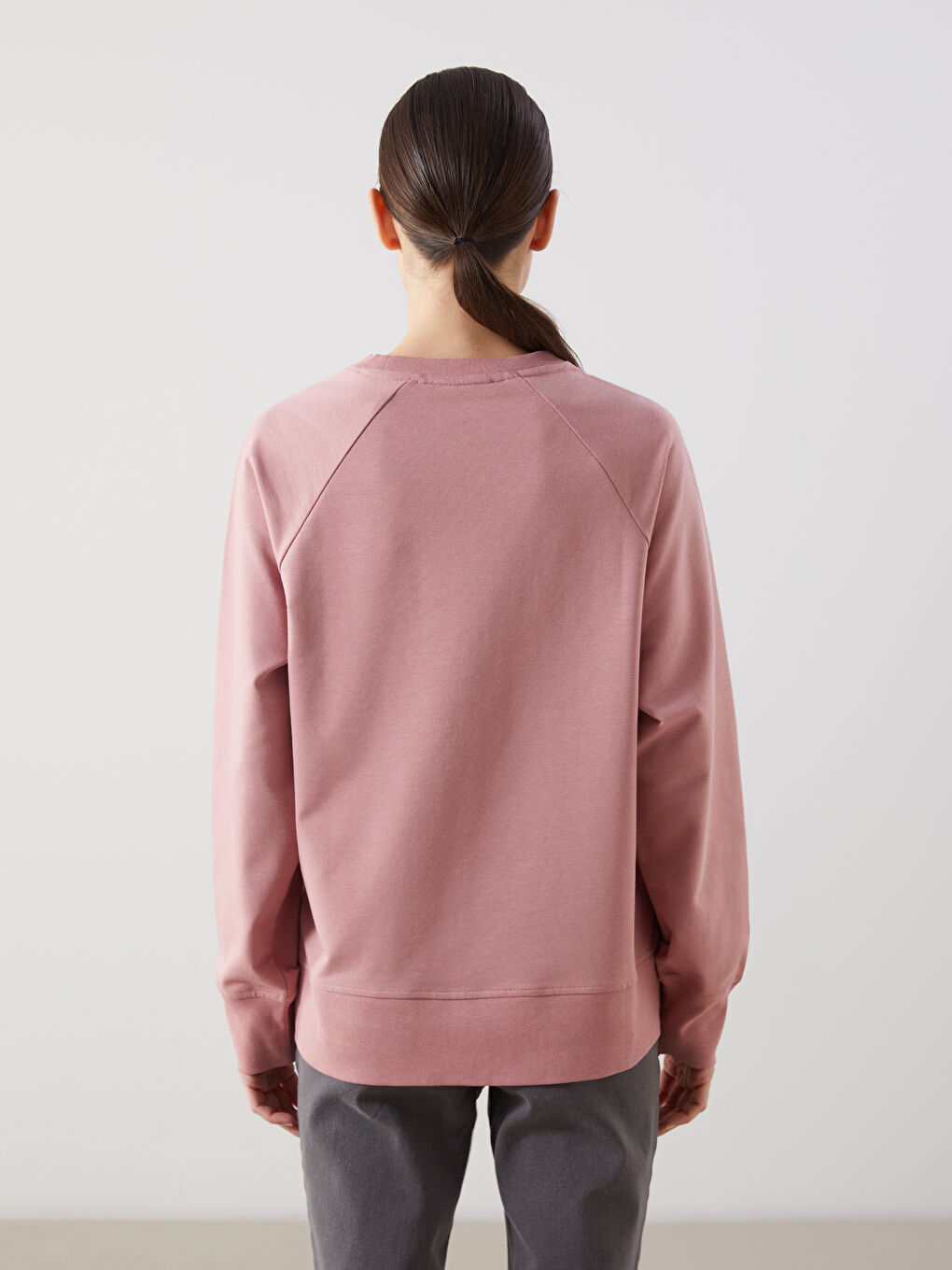 Pembe Bisiklet Yaka Oversize Kadın Sweatshirt-3