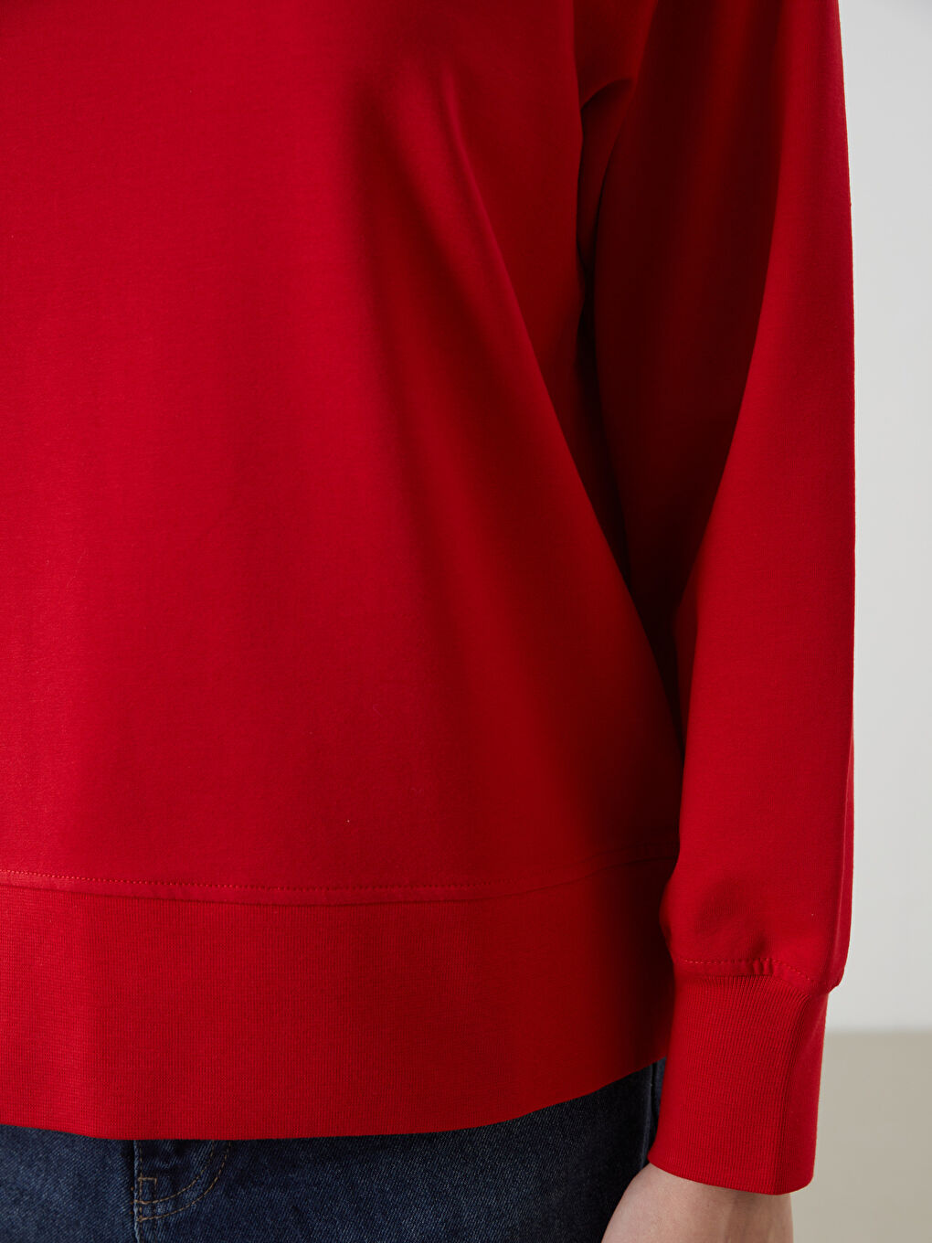 Kırmızı Bisiklet Yaka Oversize Kadın Sweatshirt-2