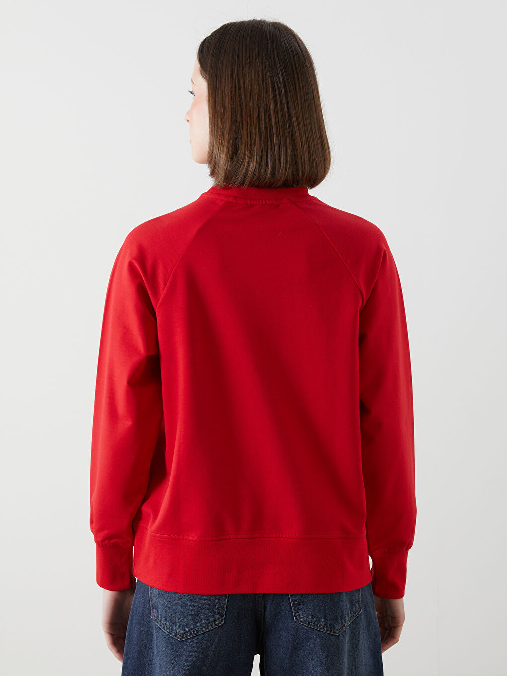 Kırmızı Bisiklet Yaka Oversize Kadın Sweatshirt-3