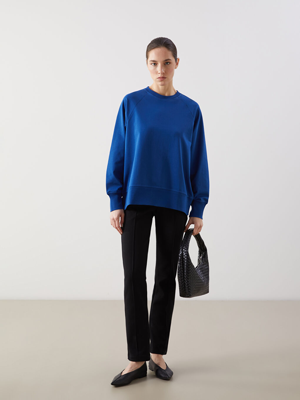 Mavi Bisiklet Yaka Oversize Kadın Sweatshirt-1