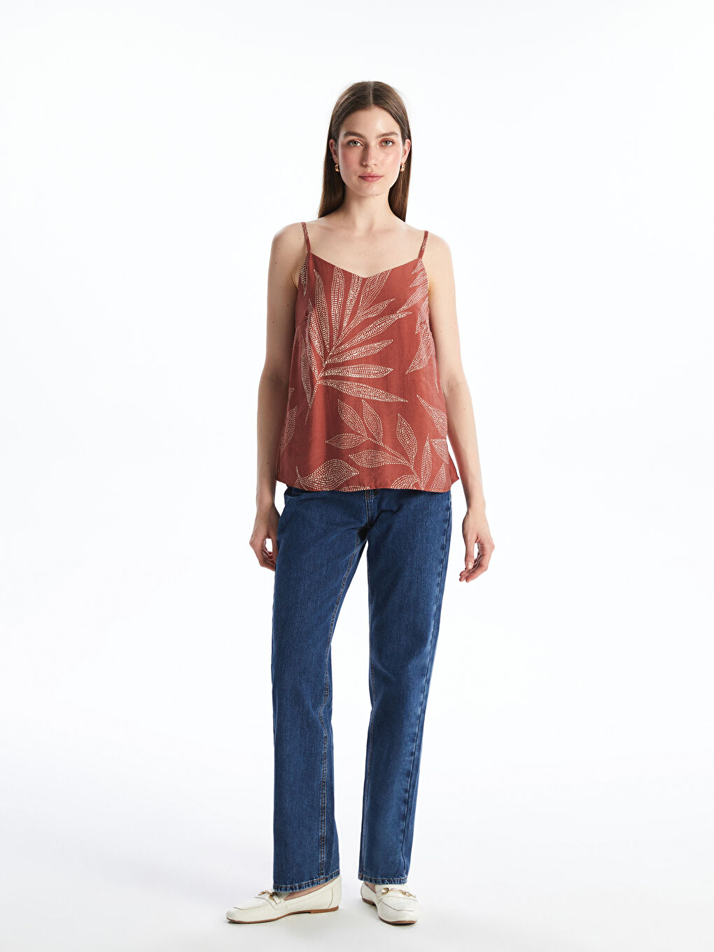 Turuncu V Yaka Çiçekli Bluz-1