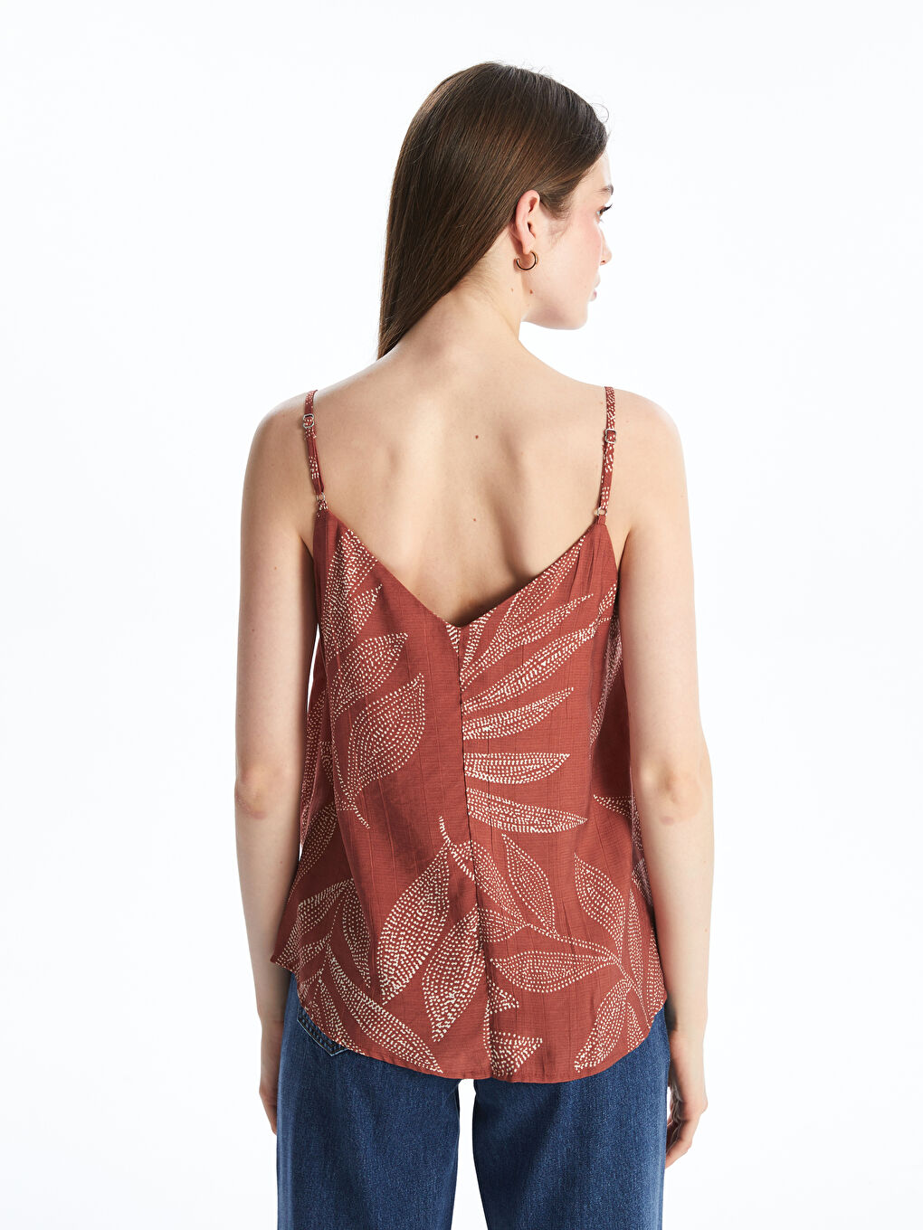 Turuncu V Yaka Çiçekli Bluz-3