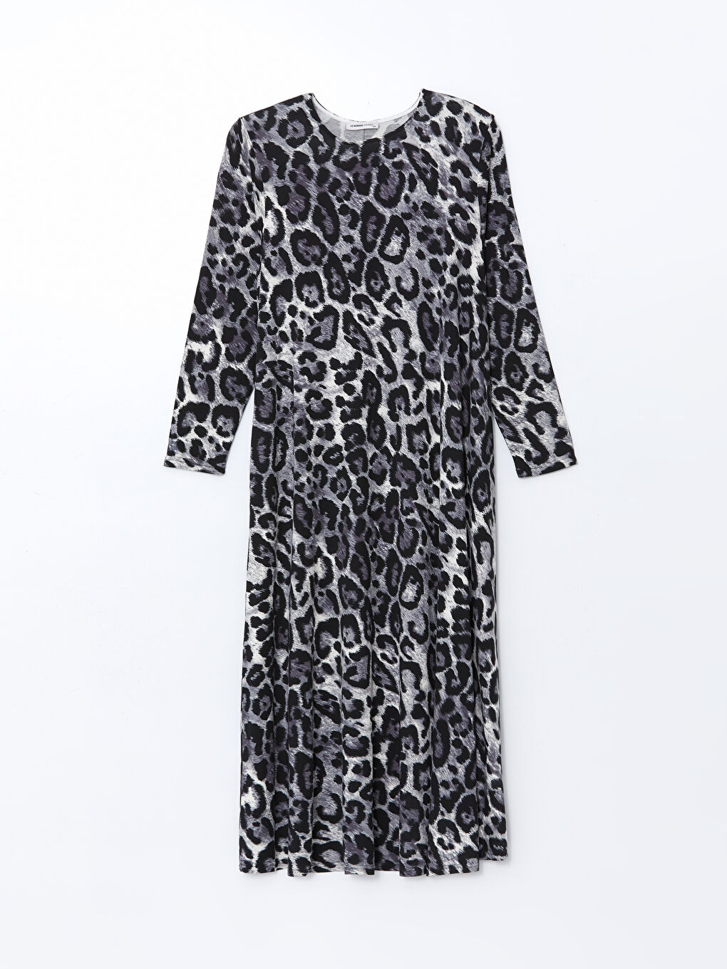 Siyah Bisiklet Yaka Desenli Elbise-4