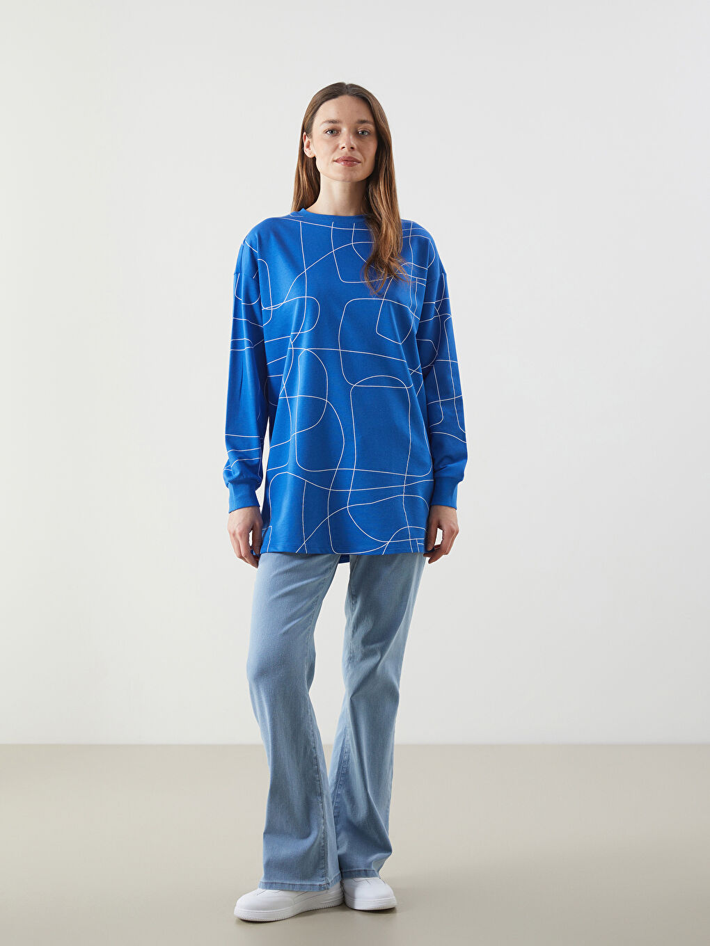 LCWAIKIKI Classic Crew Neck Patterned Oversize Women's Sweatshirt Tunic -S5NH99Z8-MRN