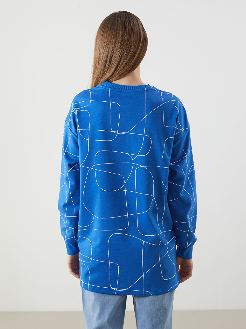 LCWAIKIKI Classic Crew Neck Patterned Oversize Women's Sweatshirt Tunic -S5NH99Z8-MRN