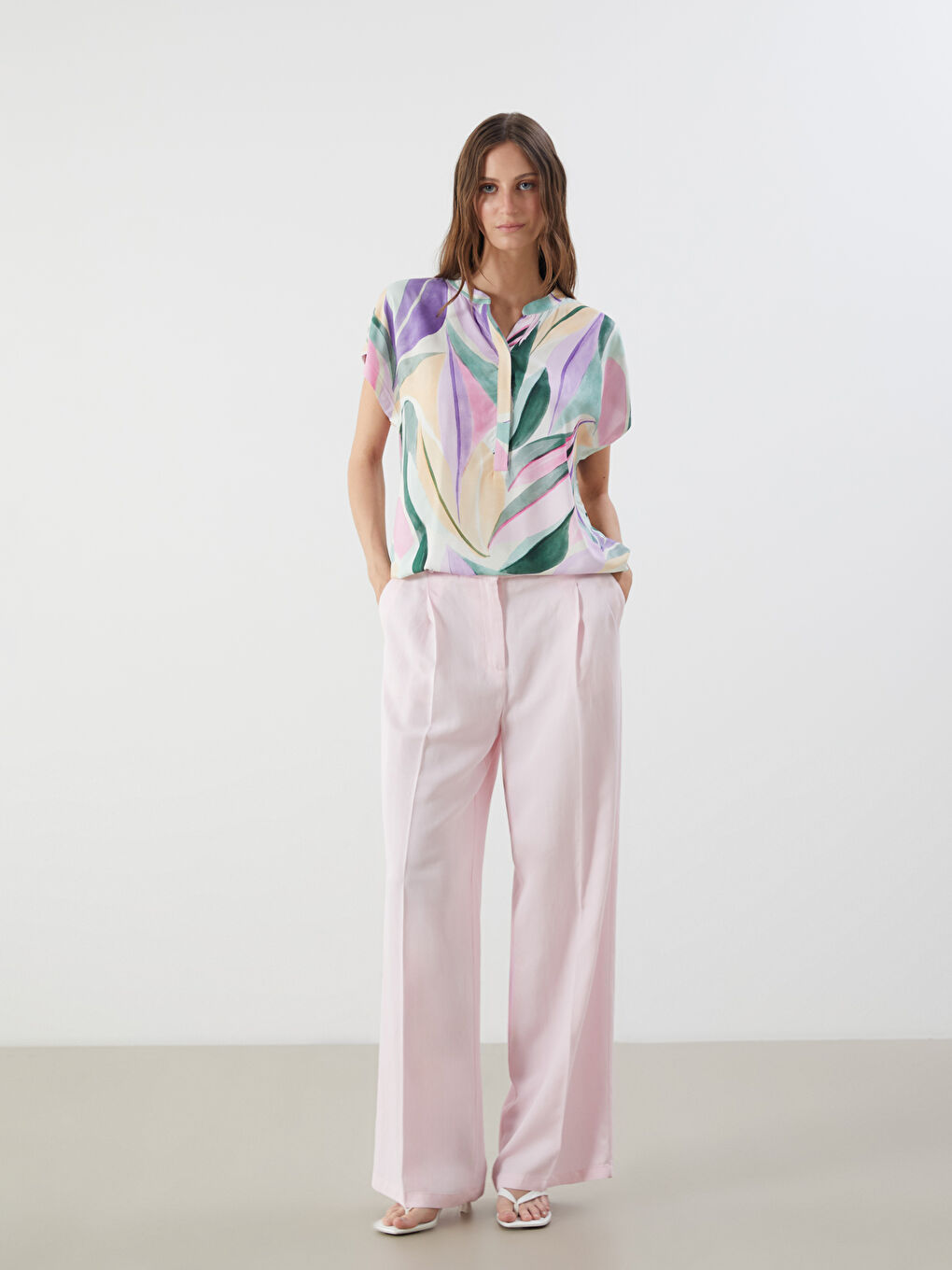 Notch Neck Floral Blouse -S5NI04Z8-F9C