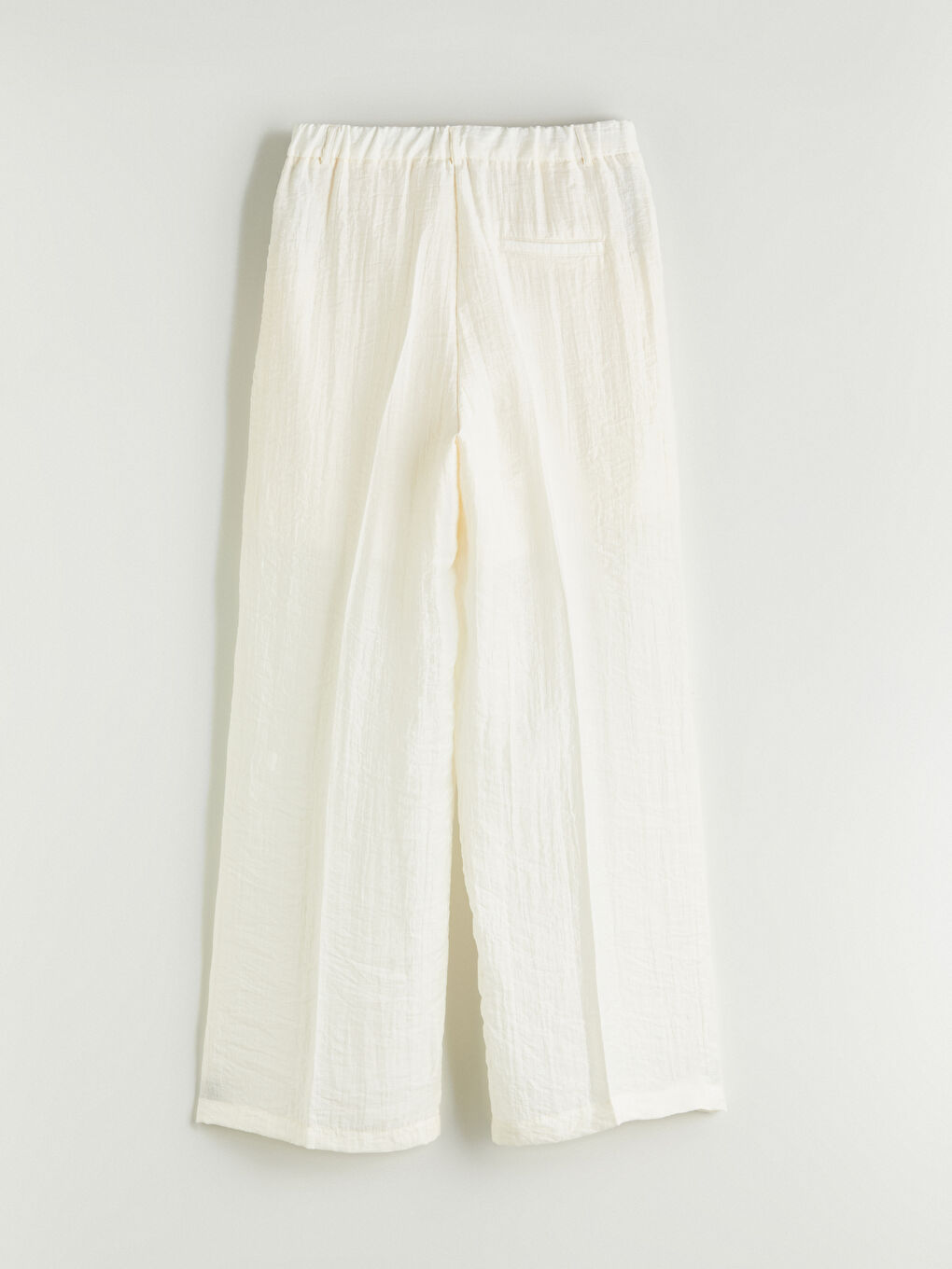 Ekru Beli Lastikli Keten Görünümlü Kadın Pantolon-5