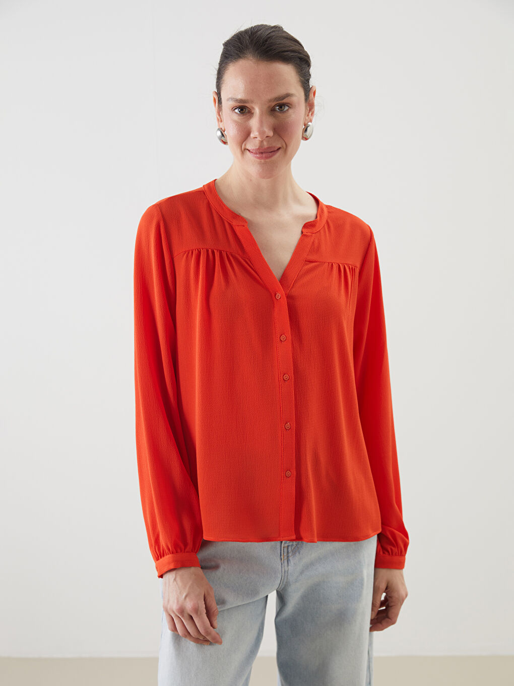 LCWAIKIKI Classic Turuncu Kaçık Yaka Oversize Kadın Bluz