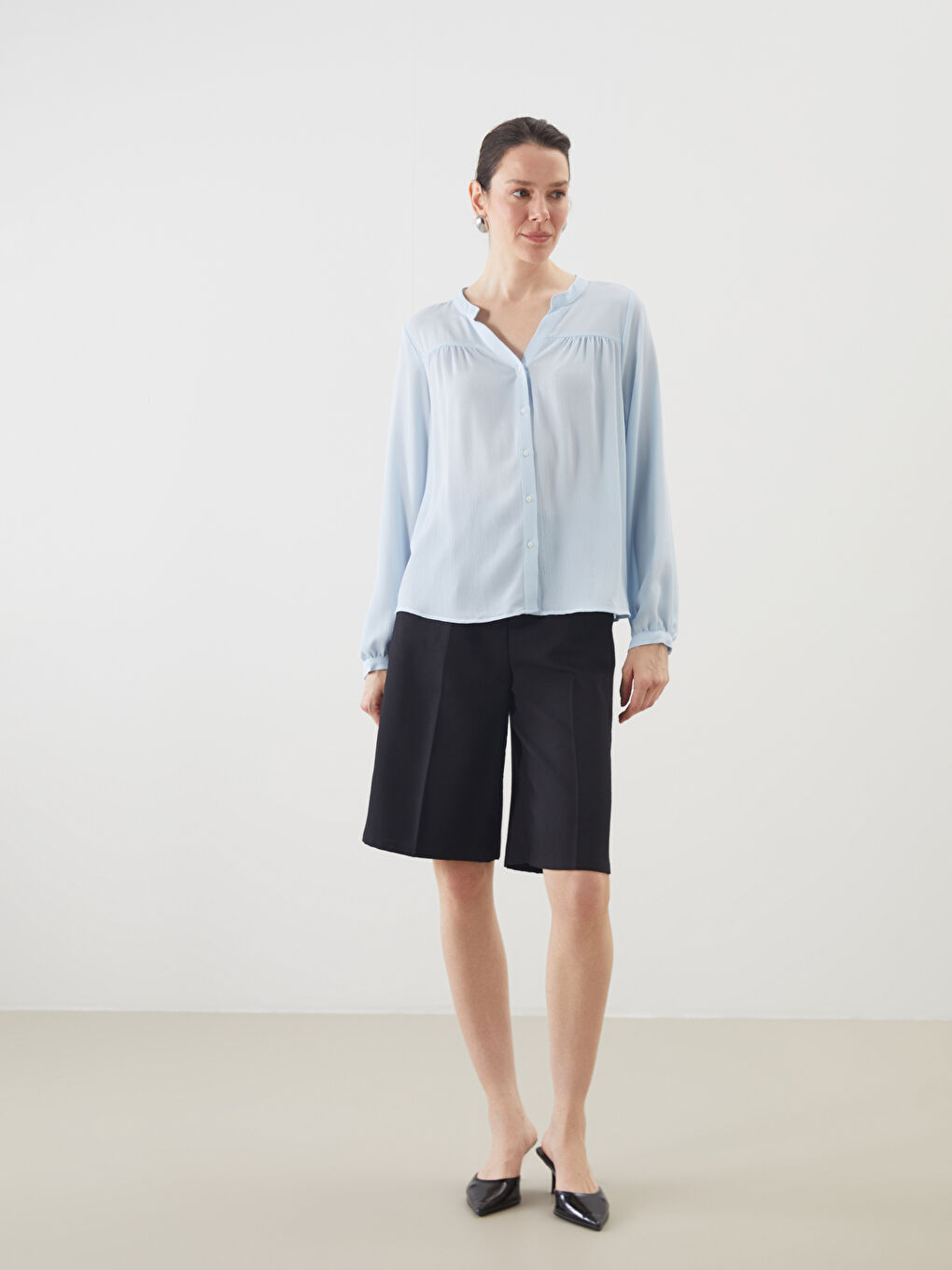 Mavi Kaçık Yaka Oversize Kadın Bluz-1