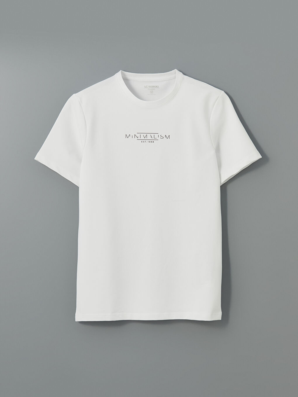 Beyaz Bisiklet Yaka Baskılı Penye Erkek Tişört-4