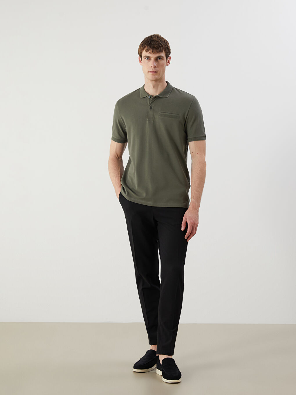 Haki Polo Yaka Pike Erkek Tişört-1