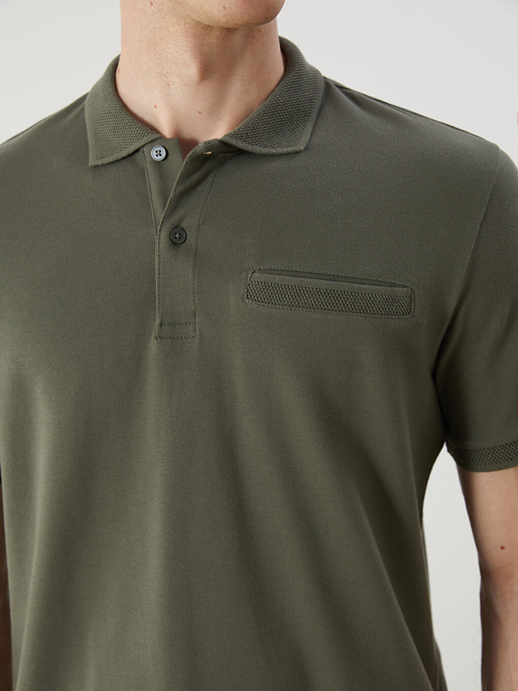 Haki Polo Yaka Pike Erkek Tişört-2