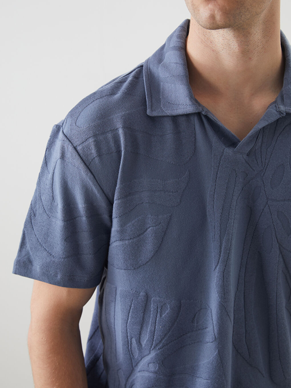 Mavi Polo Yaka Erkek Dokulu Tişört-2