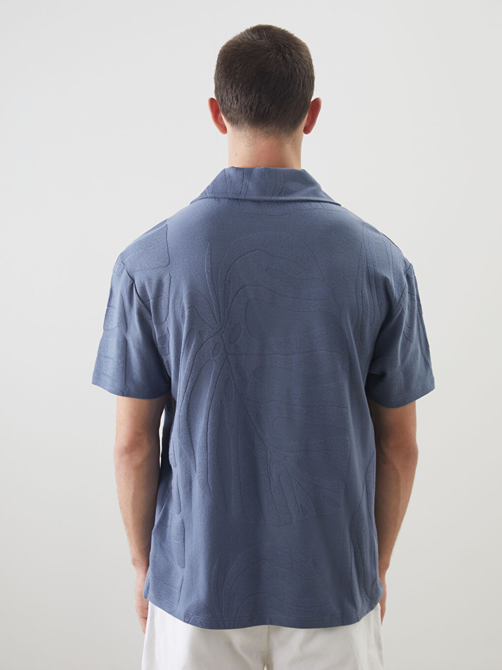 Mavi Polo Yaka Erkek Dokulu Tişört-3