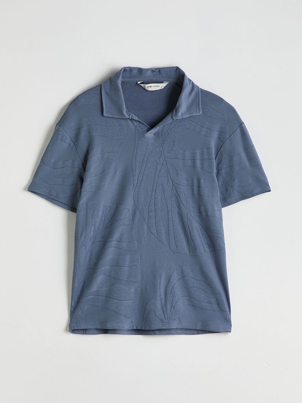 Mavi Polo Yaka Erkek Dokulu Tişört-4