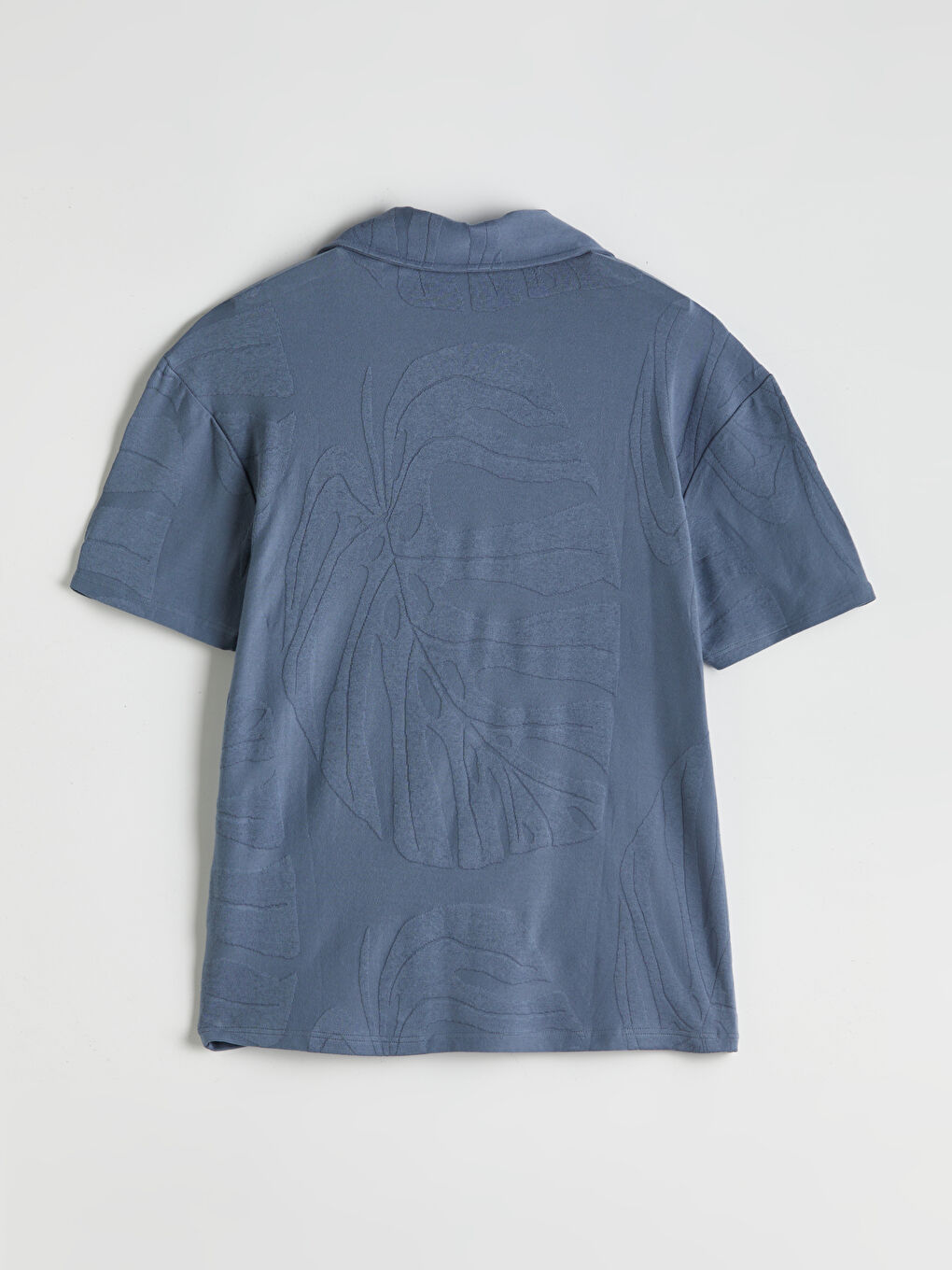 Mavi Polo Yaka Erkek Dokulu Tişört-5