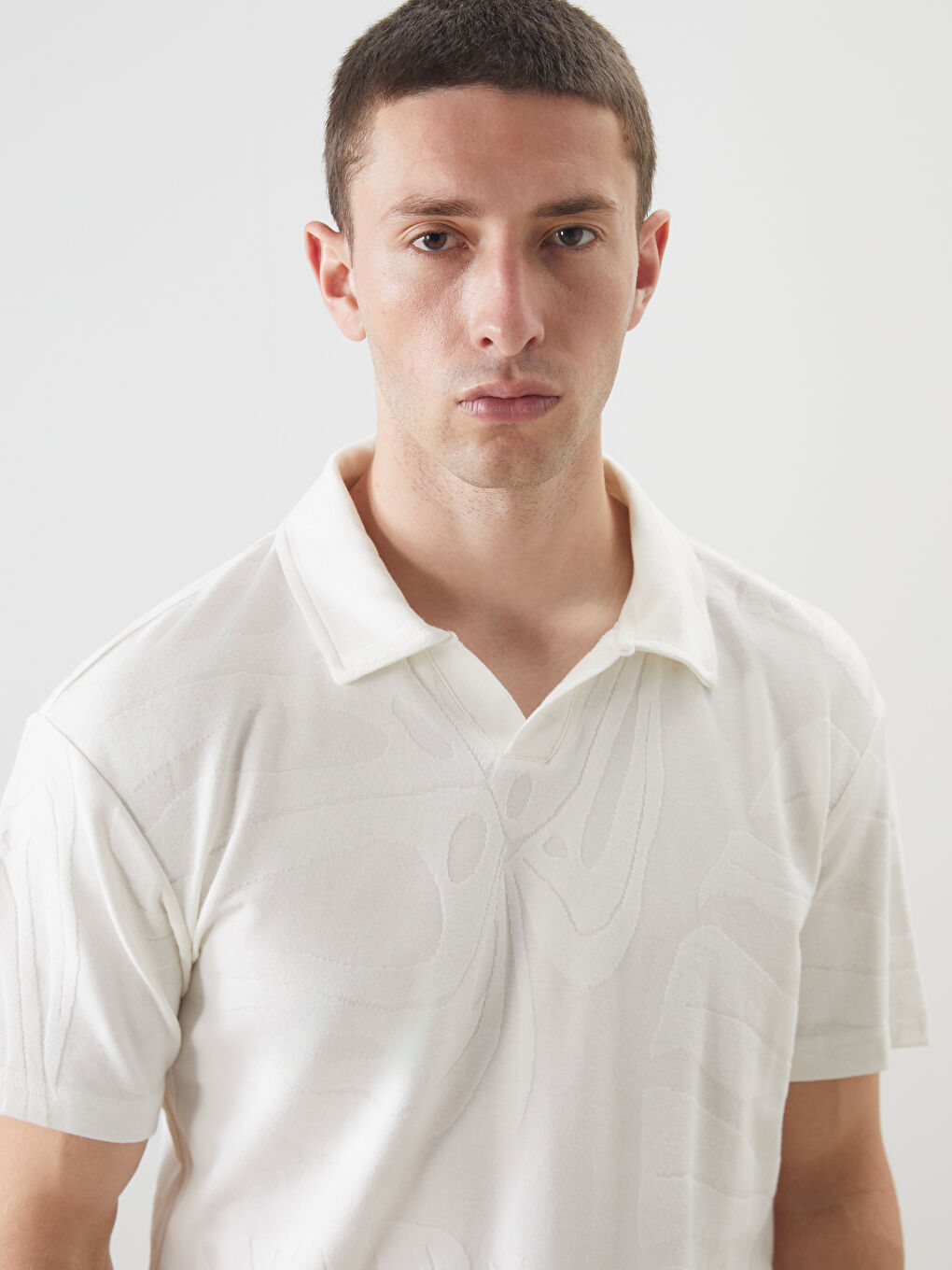 Polo Neck Men's Textured T-Shirt