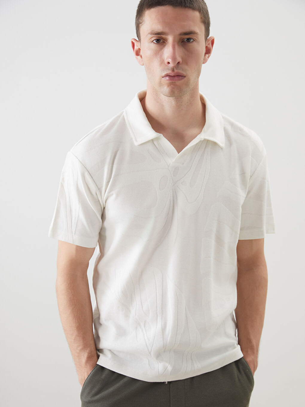 Polo Neck Men's Textured T-Shirt-2