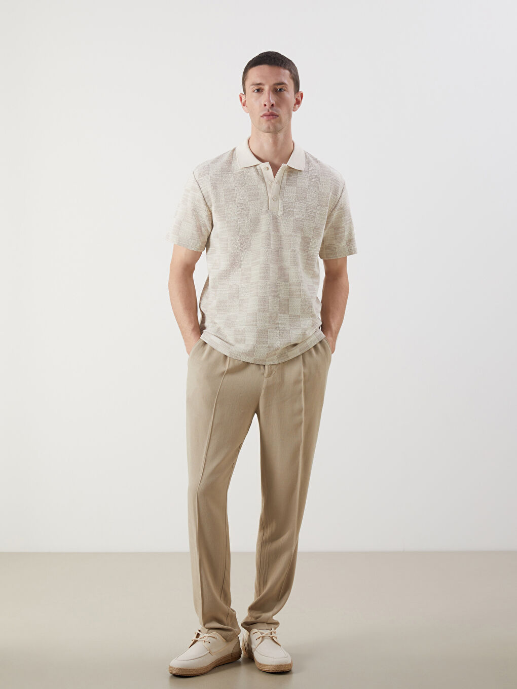 Bej Polo Yaka Erkek Tişört-1