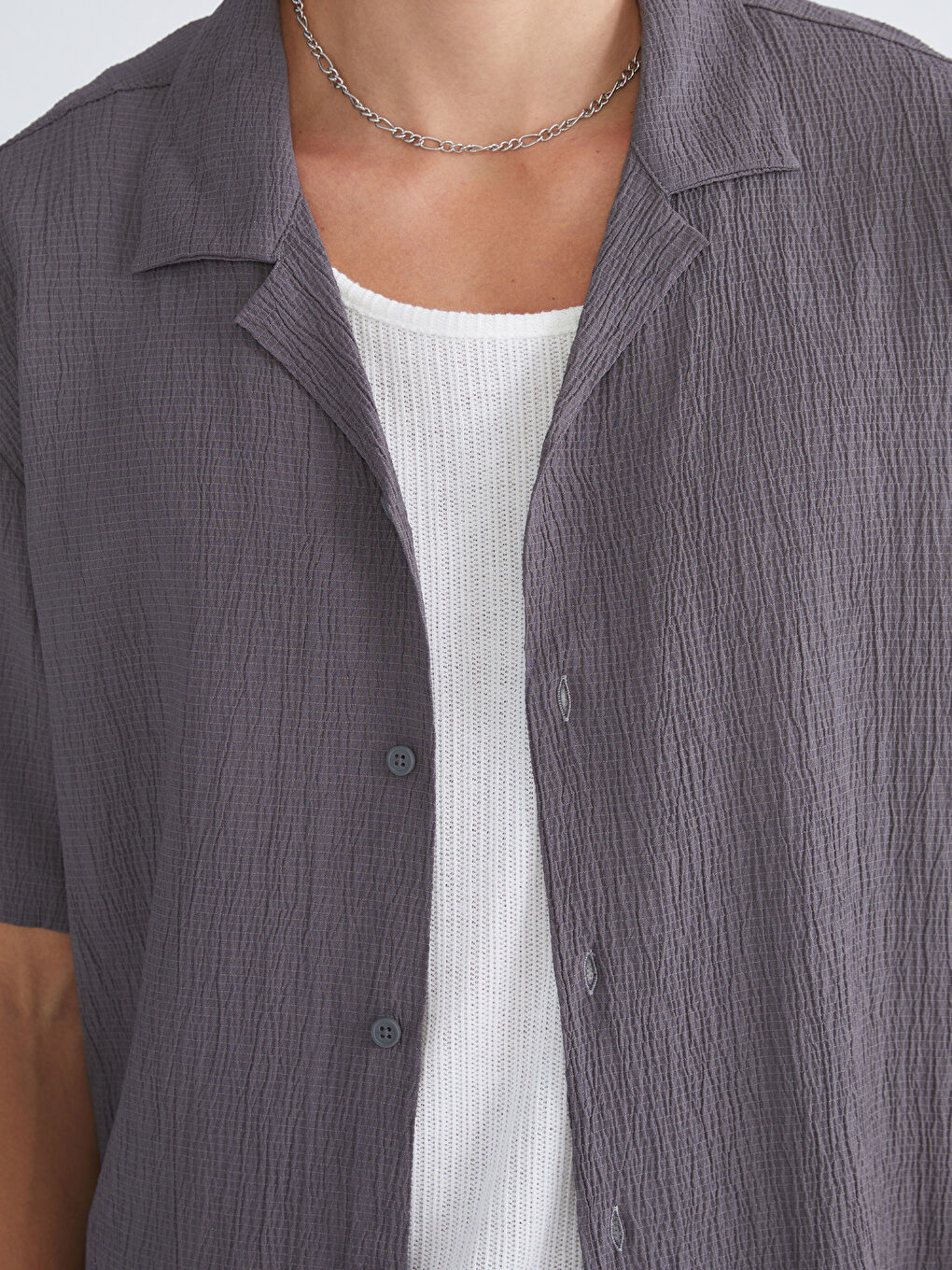 Gri Regular Fit Kısa Kollu Erkek Gömlek-4