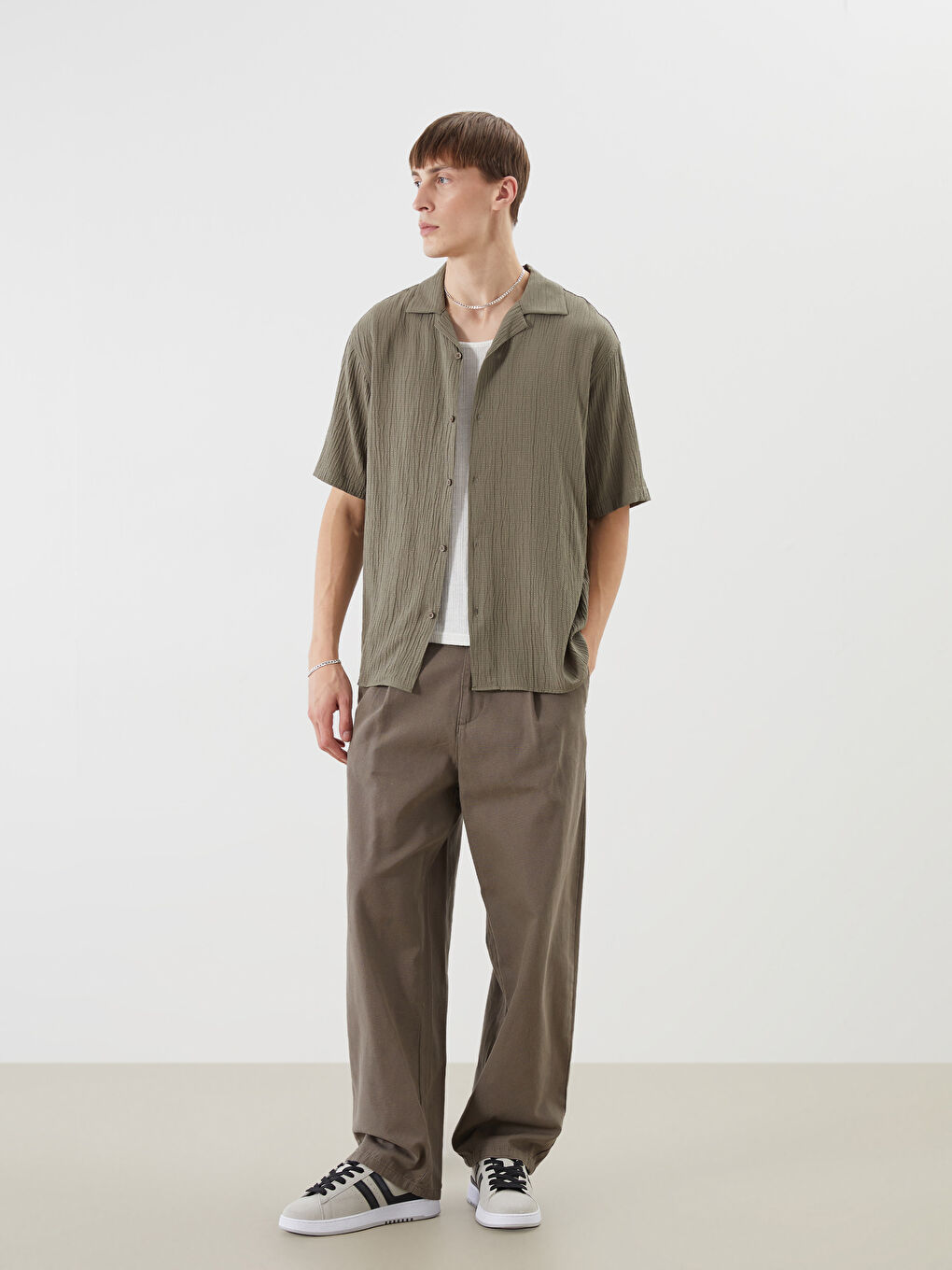 Haki Regular Fit Kısa Kollu Erkek Gömlek-3