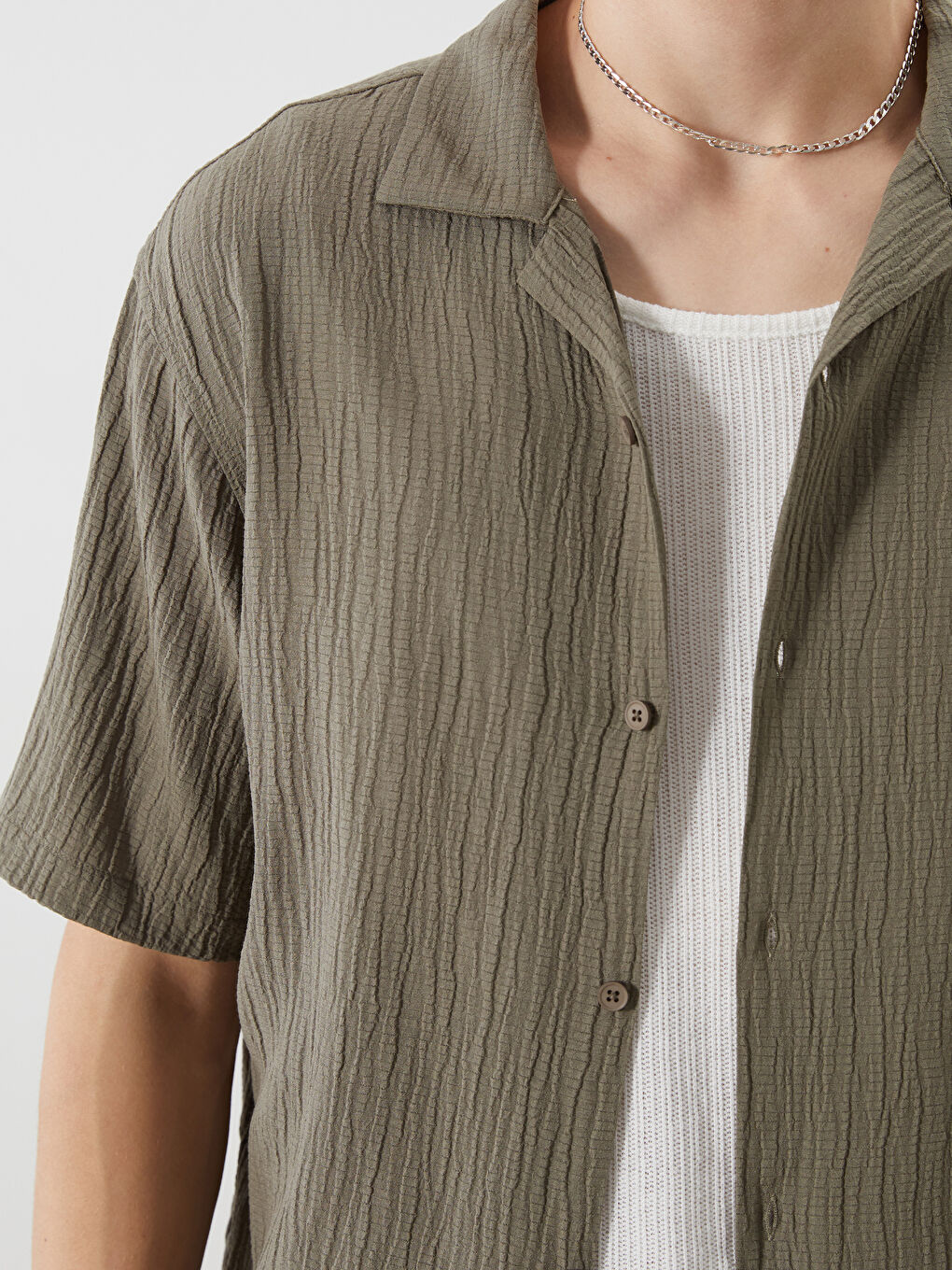 Haki Regular Fit Kısa Kollu Erkek Gömlek-5