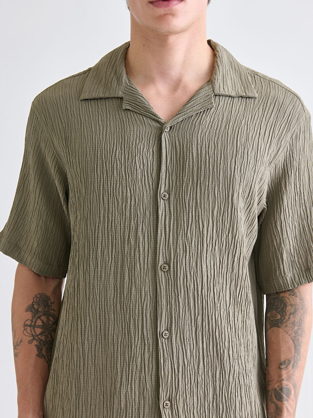 Haki Regular Fit Kısa Kollu Erkek Gömlek-4