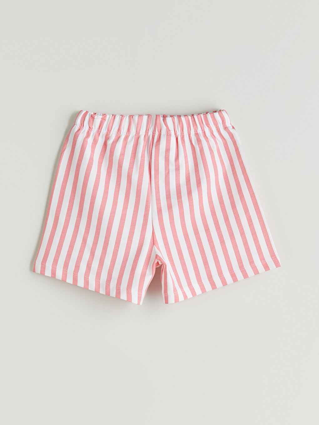 Pembe Beli Lastikli Çizgili Kız Çocuk Şort-1