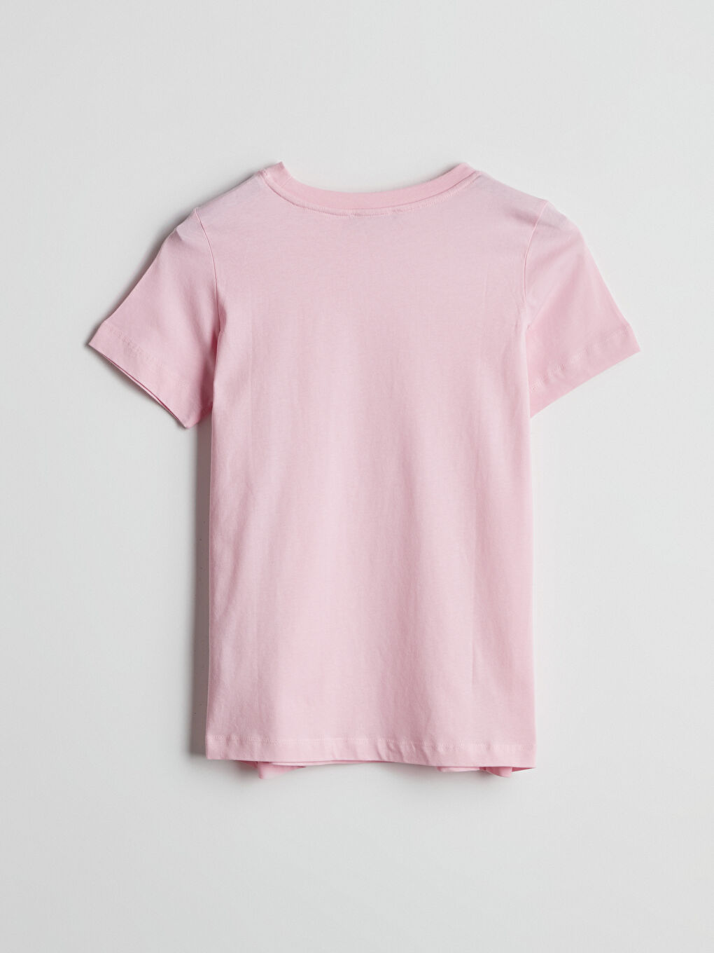 Pembe Bisiklet Yaka Kurdele Baskılı Kadın Tişört-5