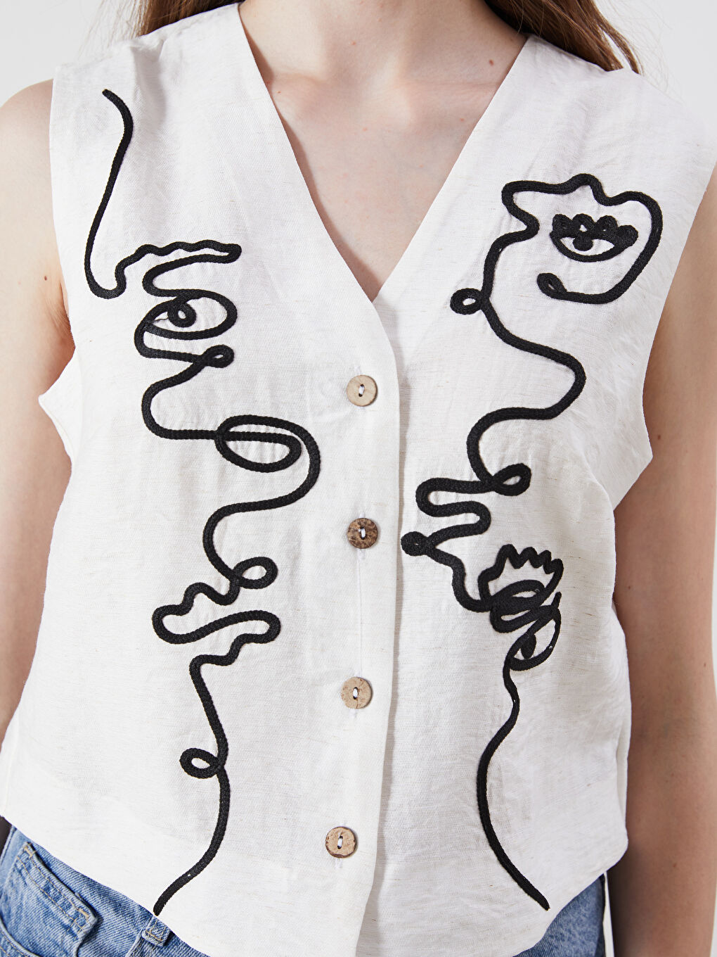 V Neck Embroidered Women's Waistcoat-2