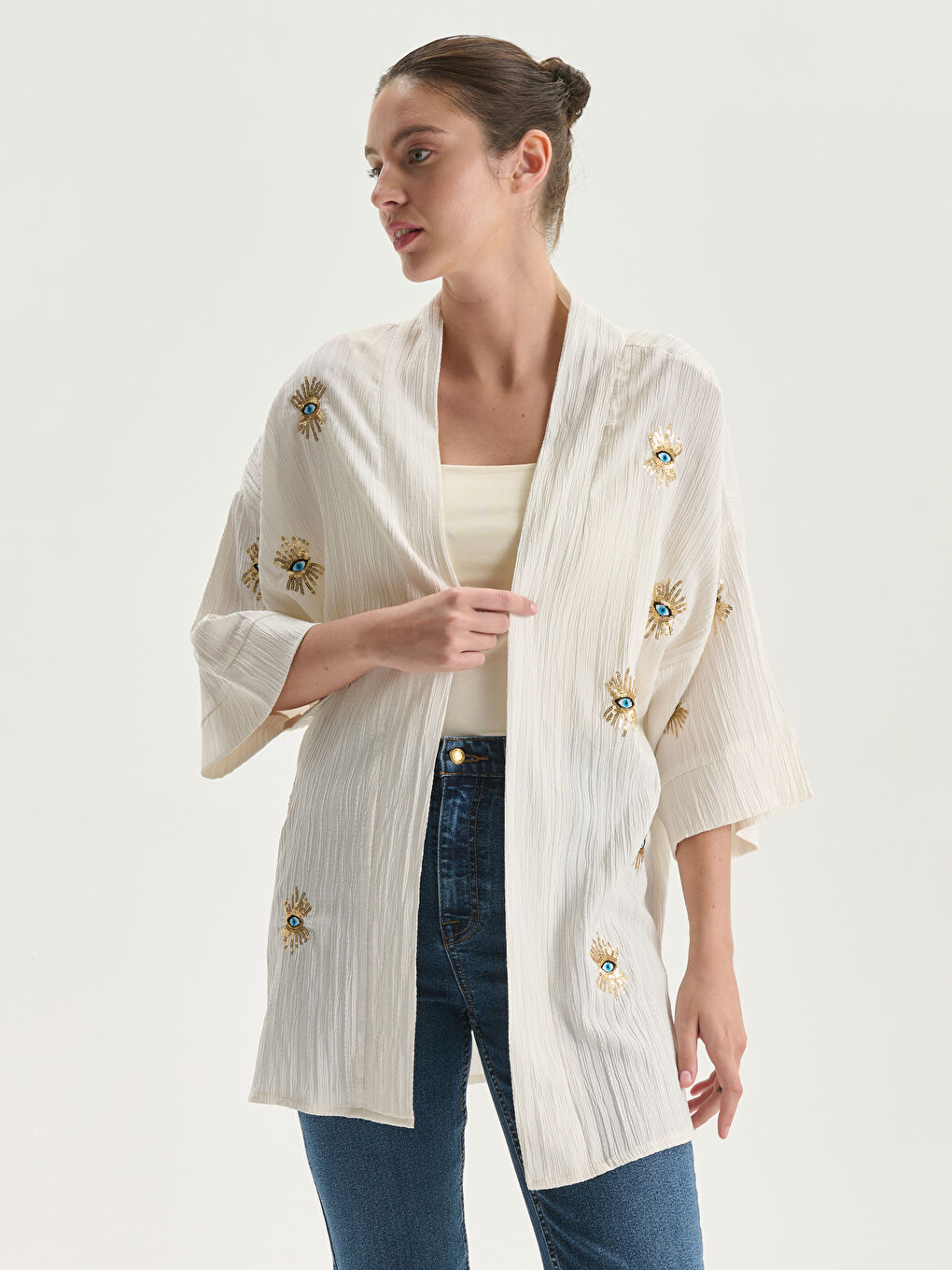 Shawl Collar Embroidered Women's Kimono -S5NK35Z8-FEW