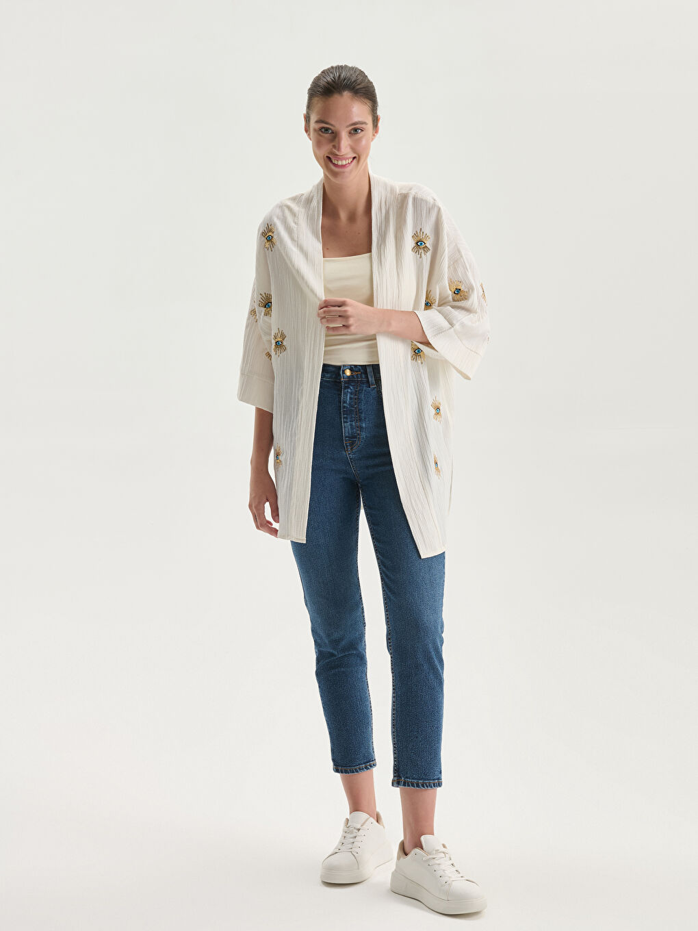 Shawl Collar Embroidered Women's Kimono -S5NK35Z8-FEW