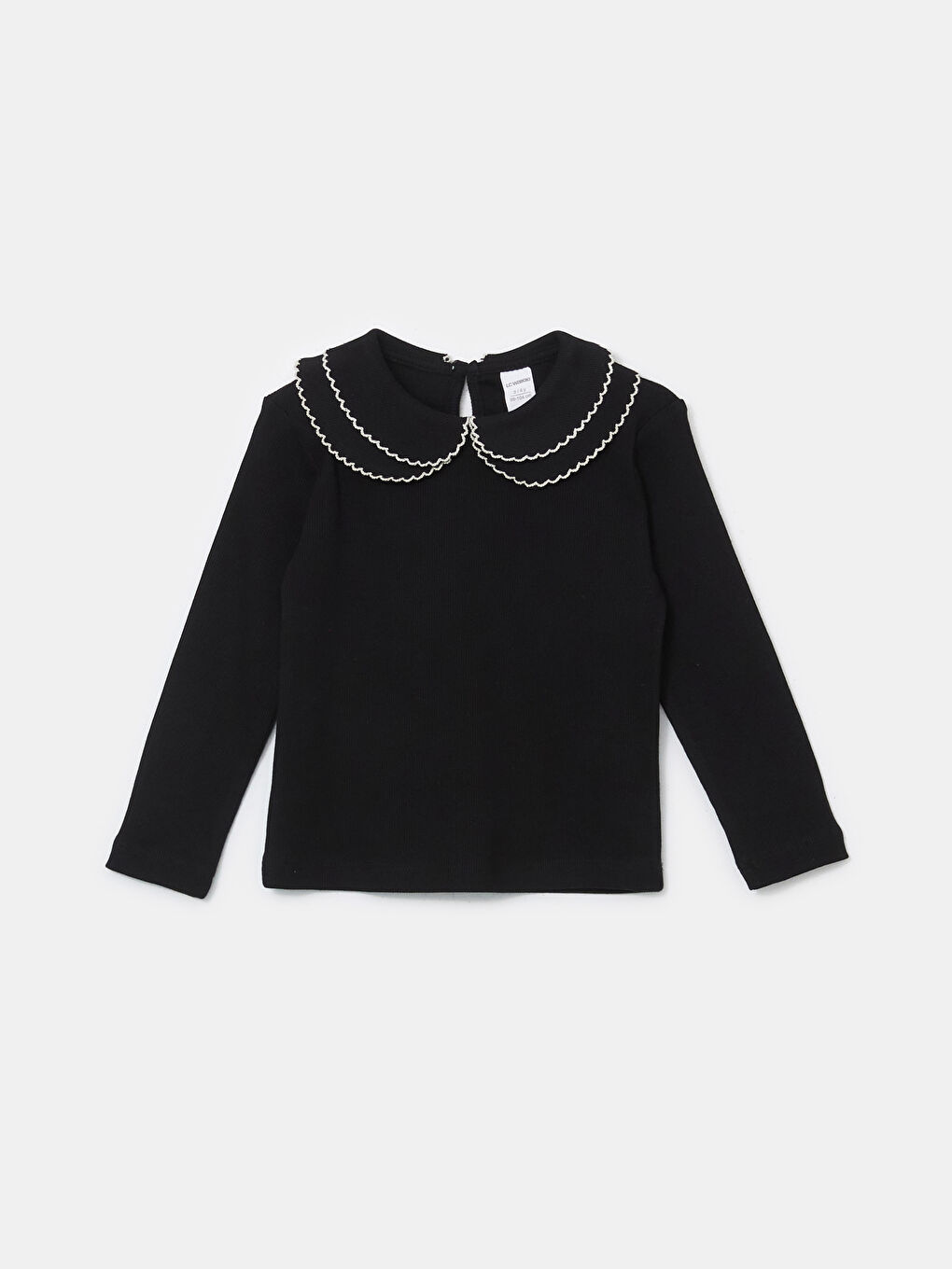 Siyah Bebe Yaka Basic Kız Çocuk Tişört