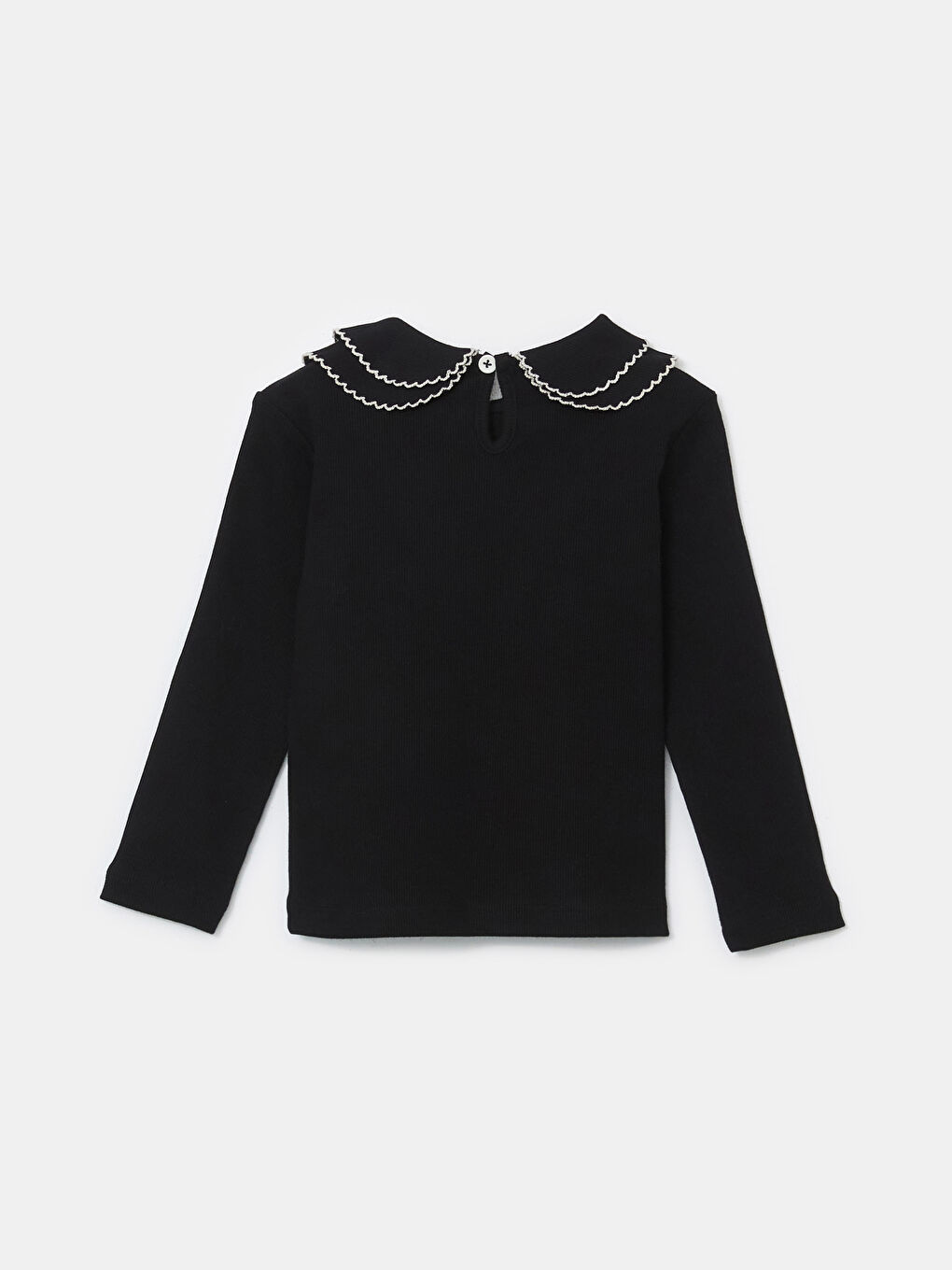 Siyah Bebe Yaka Basic Kız Çocuk Tişört-1