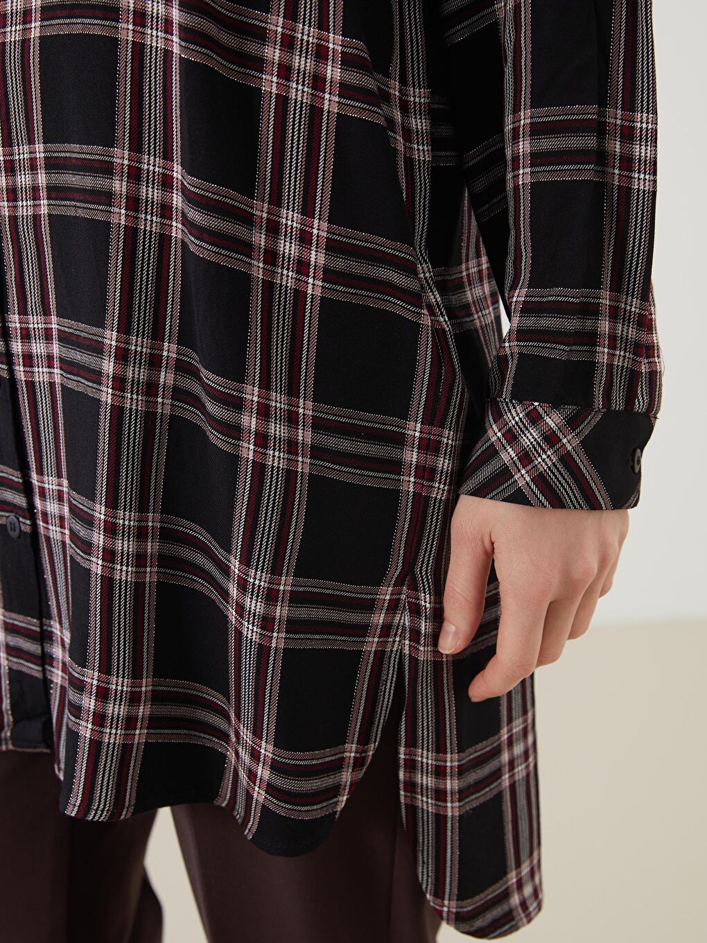 Siyah Ekose Kadın Gömlek Tunik-2