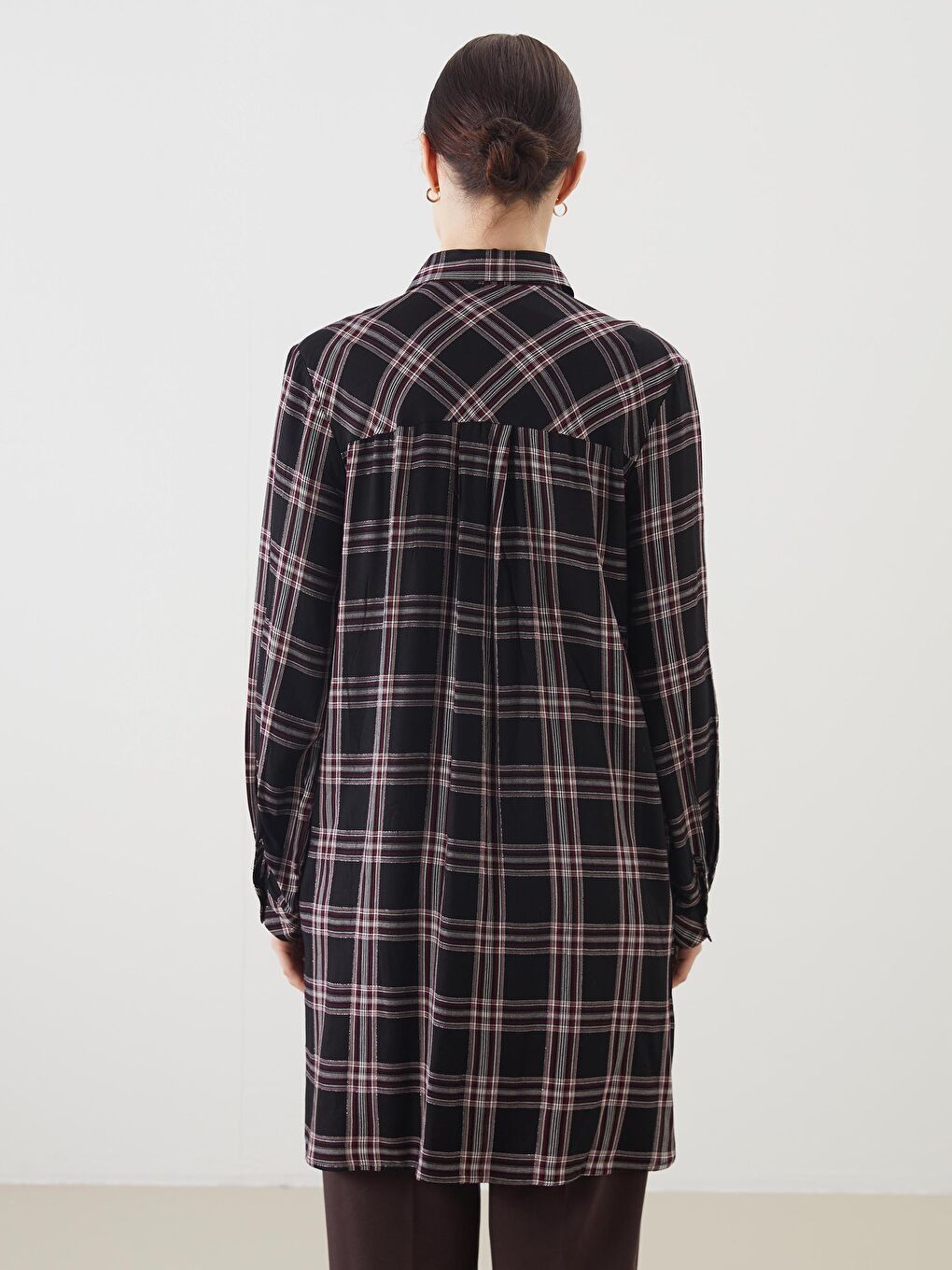 Siyah Ekose Kadın Gömlek Tunik-3