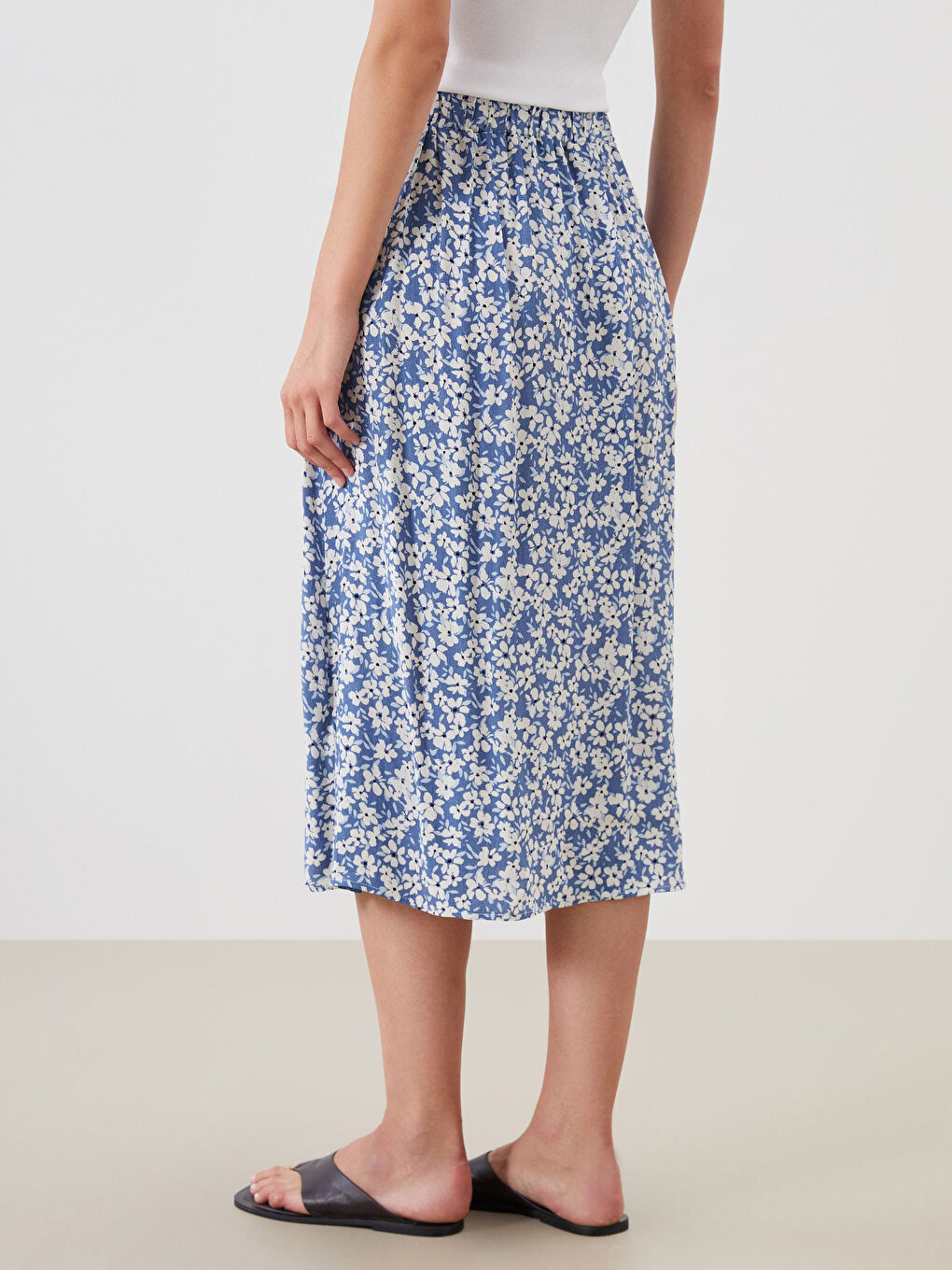 جيبة ميدي مُزهرة بفتحة وخصر مرن-3