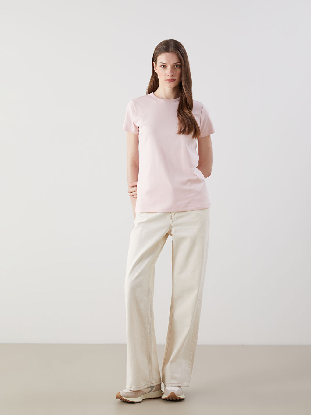 LCW Modest Pembe Bisiklet Yaka Modal Karışımlı Kadın Tişört - 1