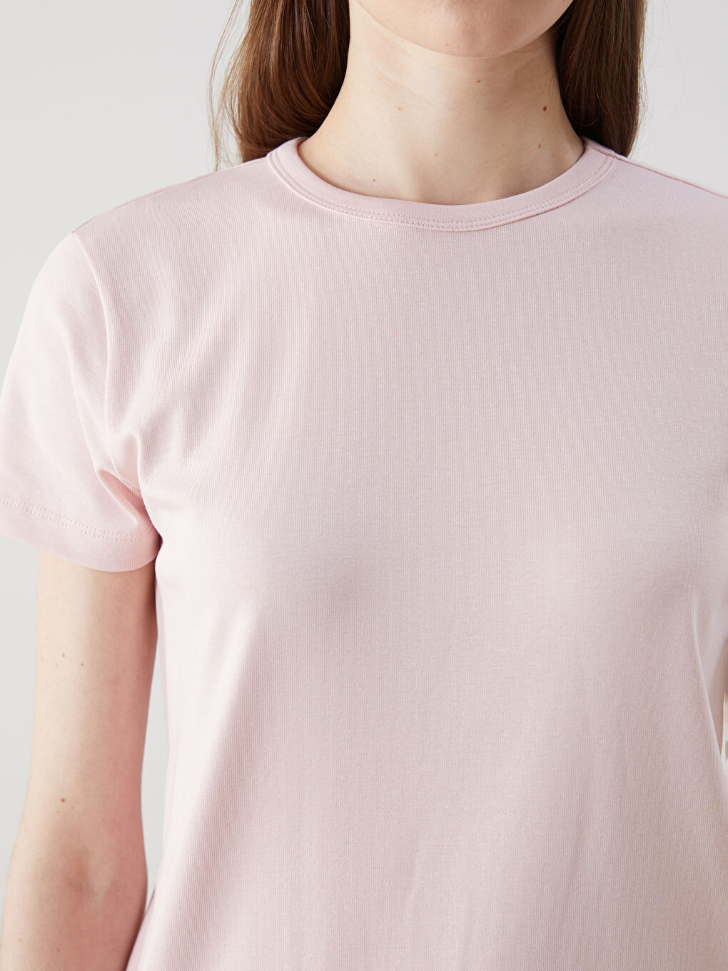 LCW Modest Pembe Bisiklet Yaka Modal Karışımlı Kadın Tişört - 2
