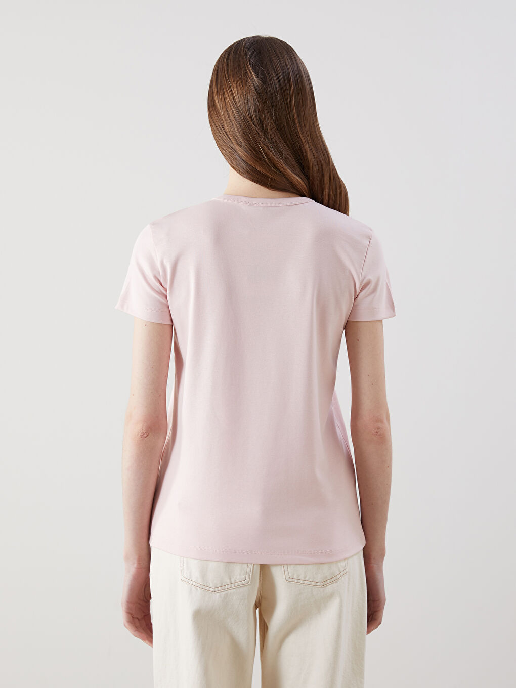 LCW Modest Pembe Bisiklet Yaka Modal Karışımlı Kadın Tişört - 3