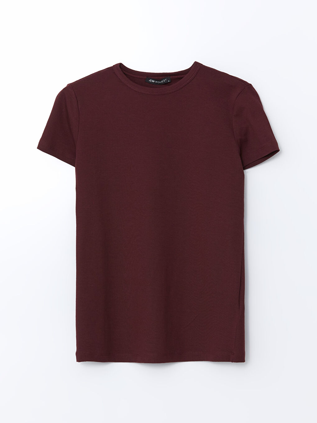 Bordo Bisiklet Yaka Modal Karışımlı Kadın Tişört-4