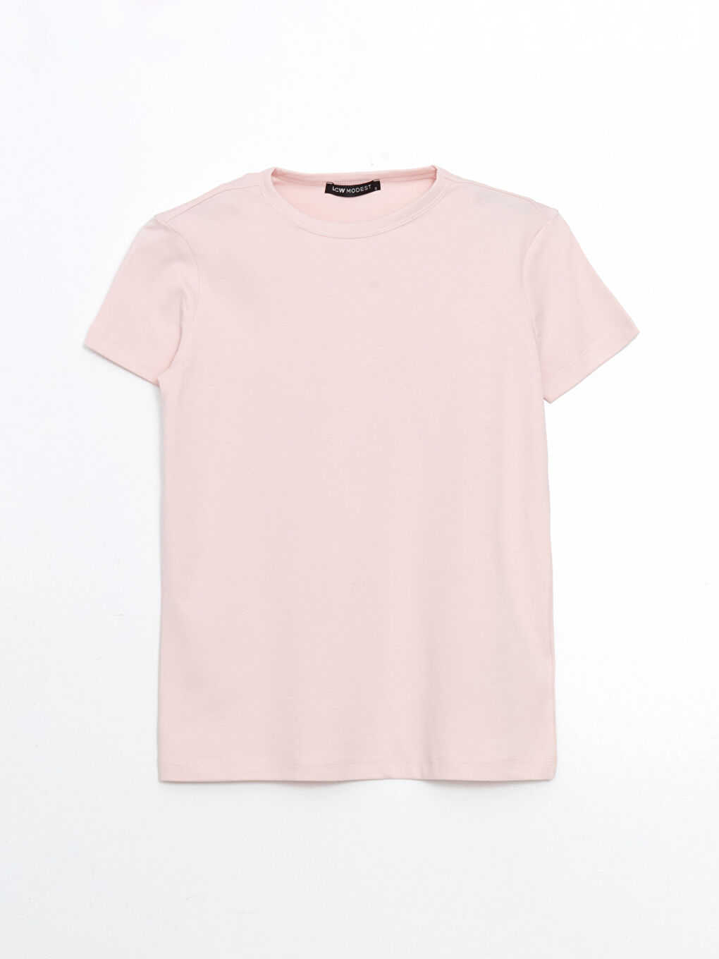 LCW Modest Pembe Bisiklet Yaka Modal Karışımlı Kadın Tişört - 4