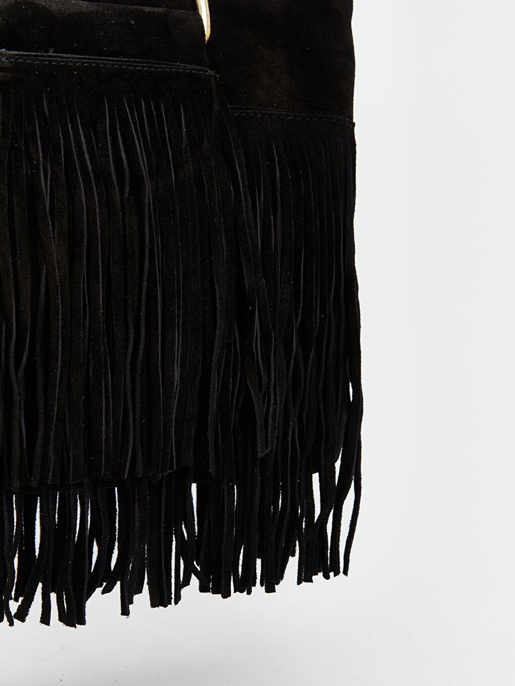 Siyah Hakiki Deri Püsküllü Kadın Omuz Çantası-2