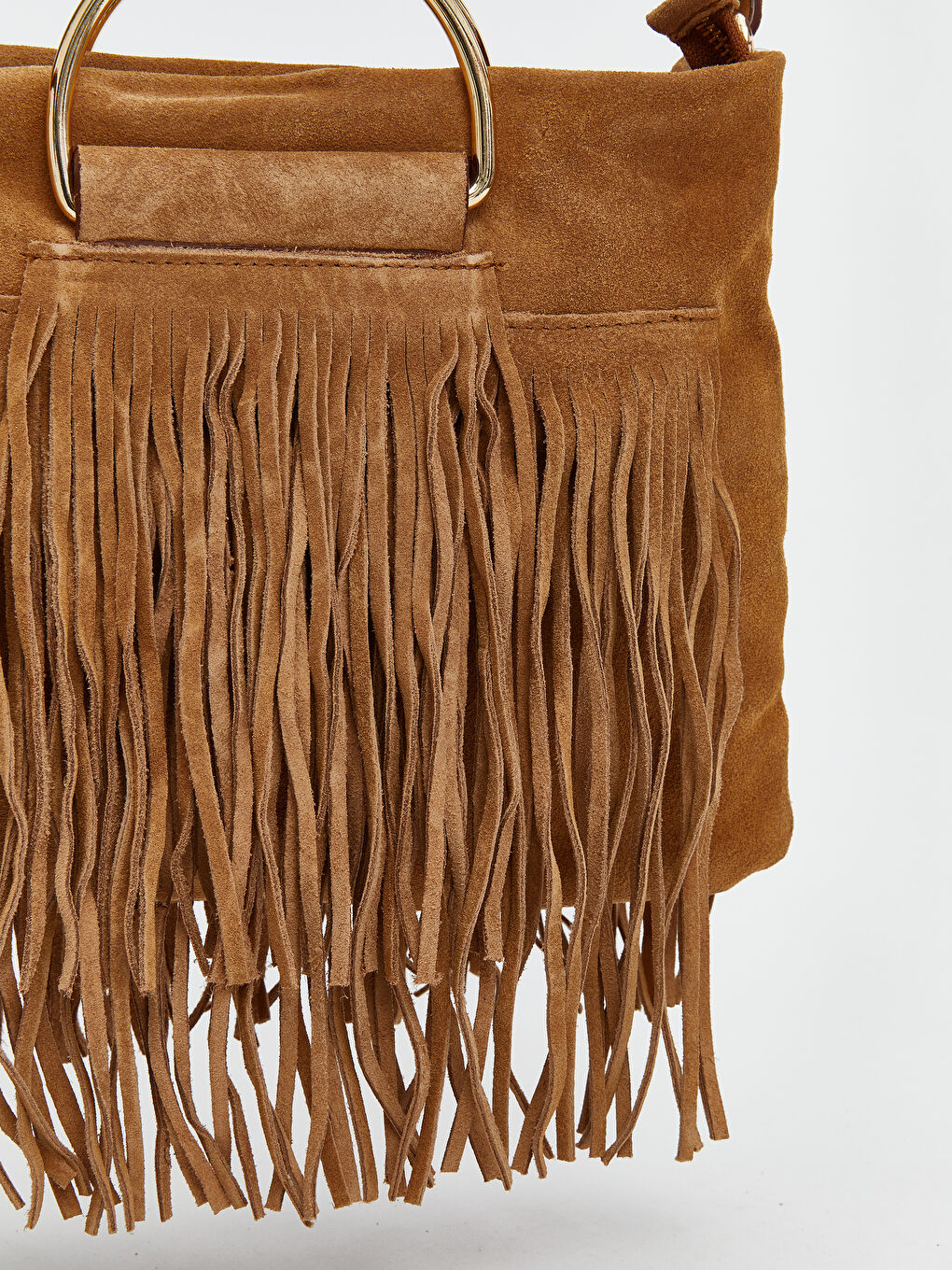 Kahverengi Hakiki Deri Püsküllü Kadın Omuz Çantası-2