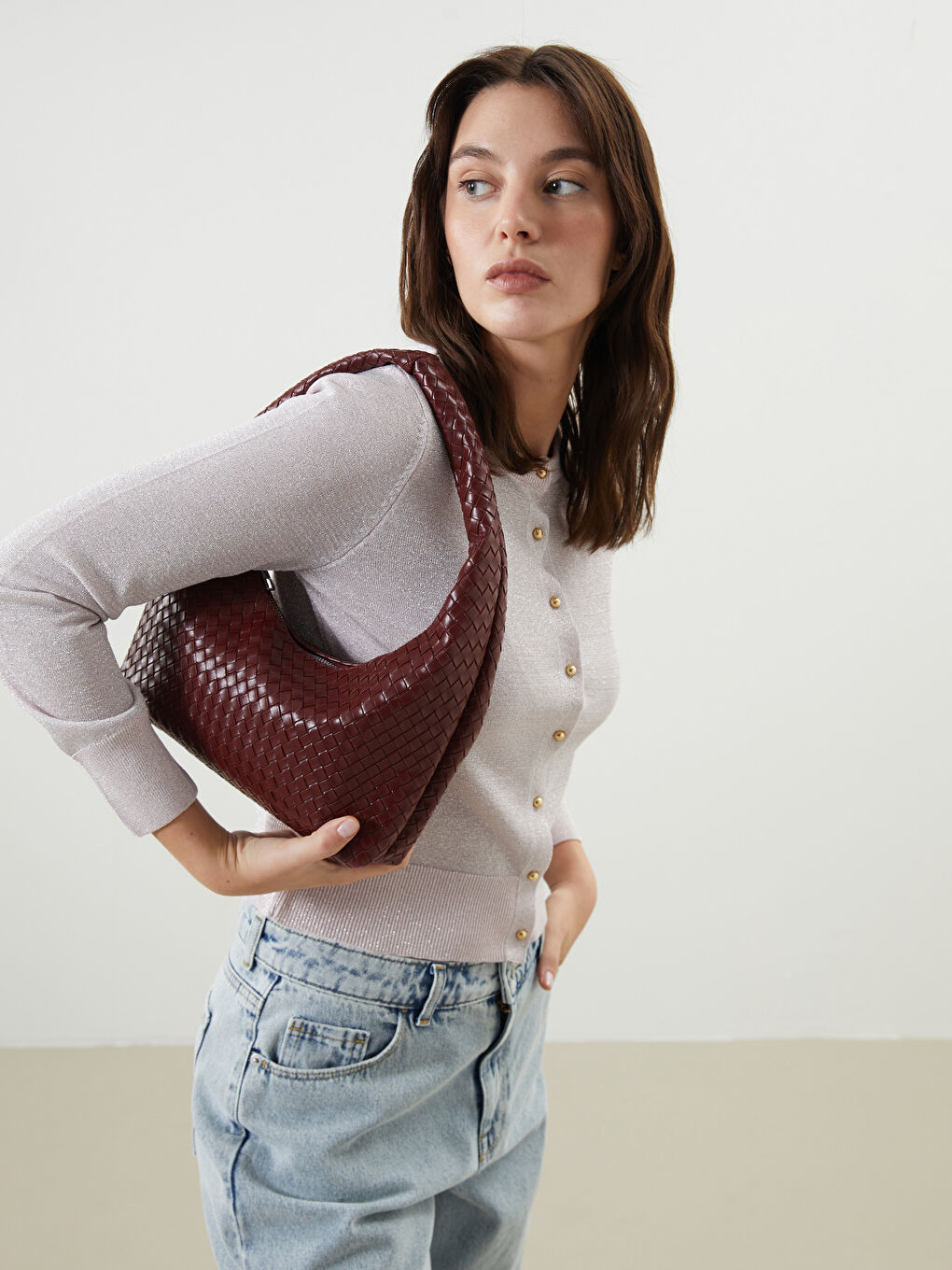 LCW ACCESSORIES Bordo Deri Görünümlü Kadın Omuz Çantası