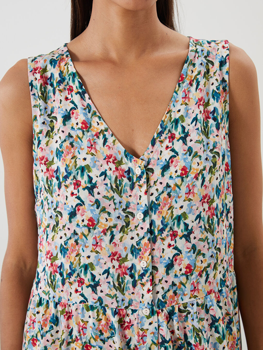 Karışık V Yaka Çiçekli A Kesim Elbise-2