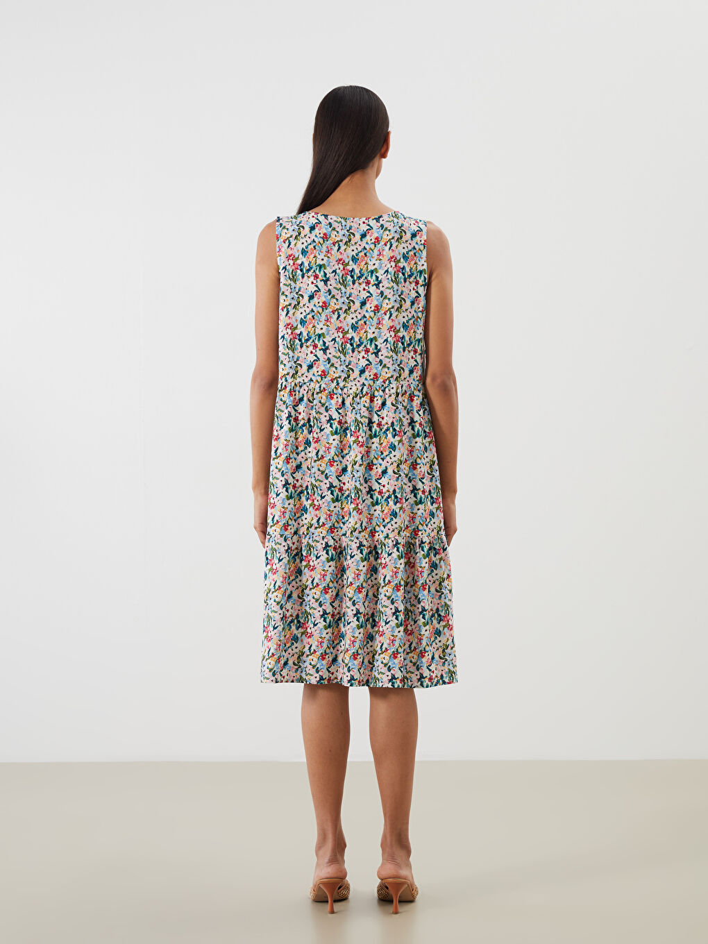 Karışık V Yaka Çiçekli A Kesim Elbise-3