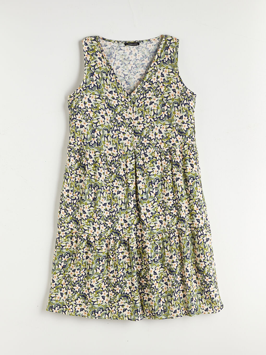 Yeşil V Yaka Çiçekli A Kesim Elbise-4